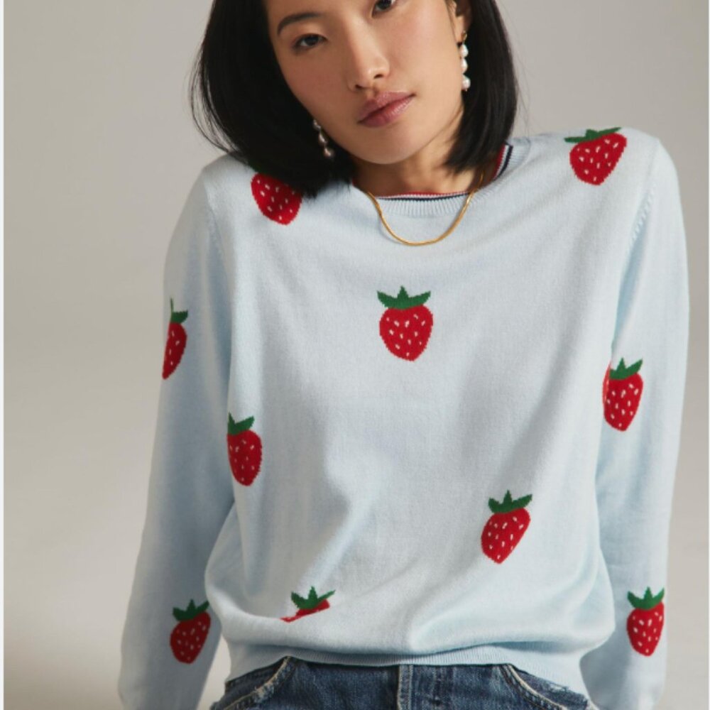Anthropologie, Clare V. Classic Strawberry Sweater, Size Medium